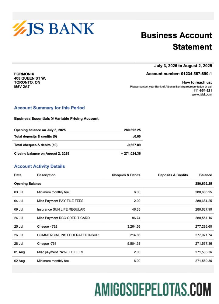 Imprimível Paquistão JS Firm Statement Word And PDF modelo